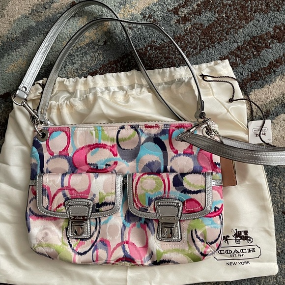Coach Colorful Patterned Shoulder Bag with Silver Accents - Picture 1 of 7
